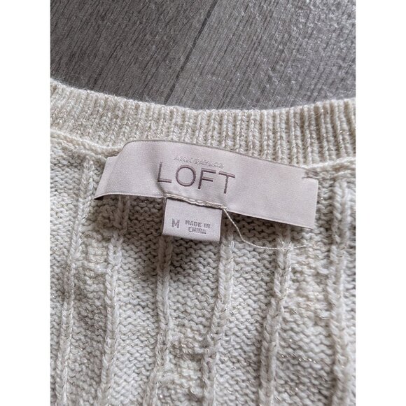 Loft Womens Cable Knit Wool Blend V-Neck Sweater M New - Picture 5 of 10